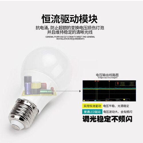 超亮led灯泡e27螺口可控硅调光调节明暗旋转开关5W7W调光台灯光源