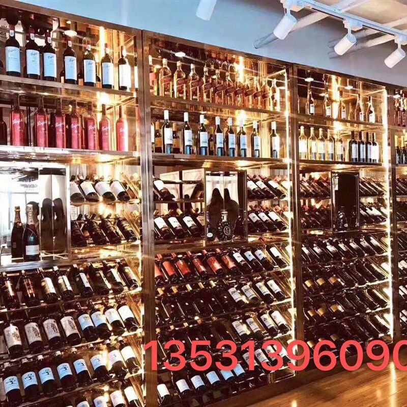 厂家定制家用 酒庄 酒吧 陈列拉丝玫瑰金香槟金黑钛不锈钢酒柜