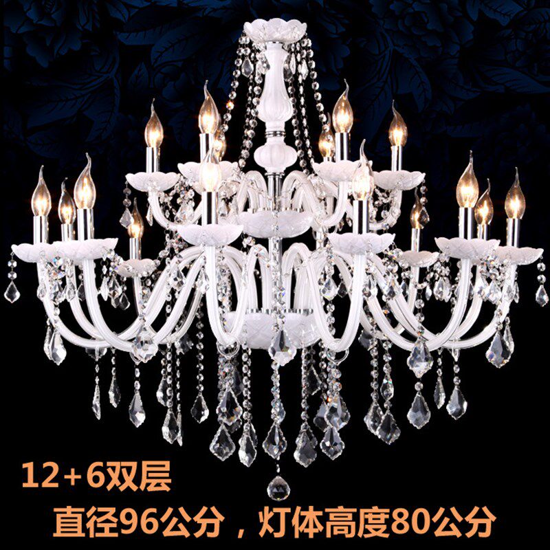 白色欧式蜡烛吊灯白玉色水晶吊灯6头8头10头客厅灯餐厅卧室婚庆