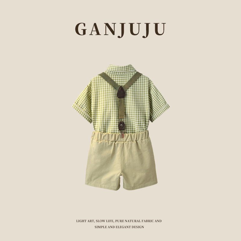 男童礼服夏季主持人短袖背带裤表演服花童英伦风西装儿童夏装套装