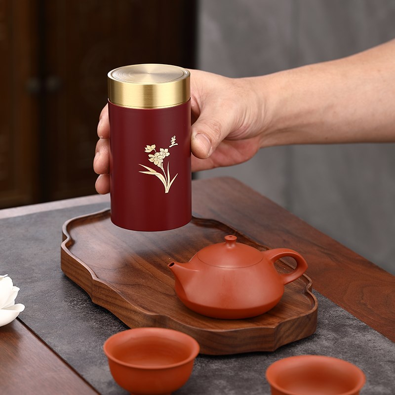 中式防潮黄铜茶叶罐密封便携旅行储茶器随身茶仓茶罐子办公室摆件
