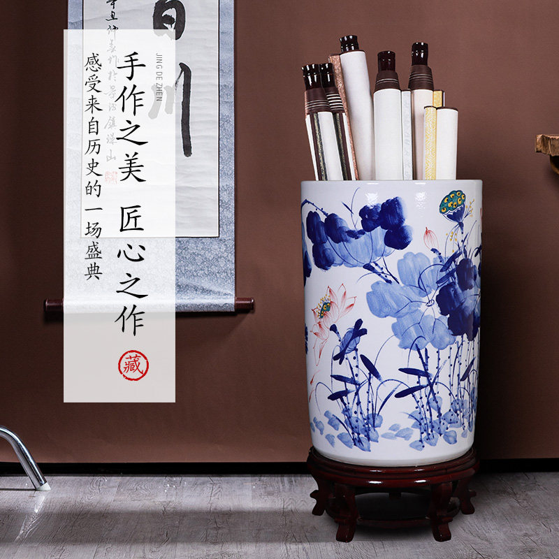 景德镇陶瓷书画缸大号落地花瓶字画卷轴缸和为贵收纳箭筒插花摆件