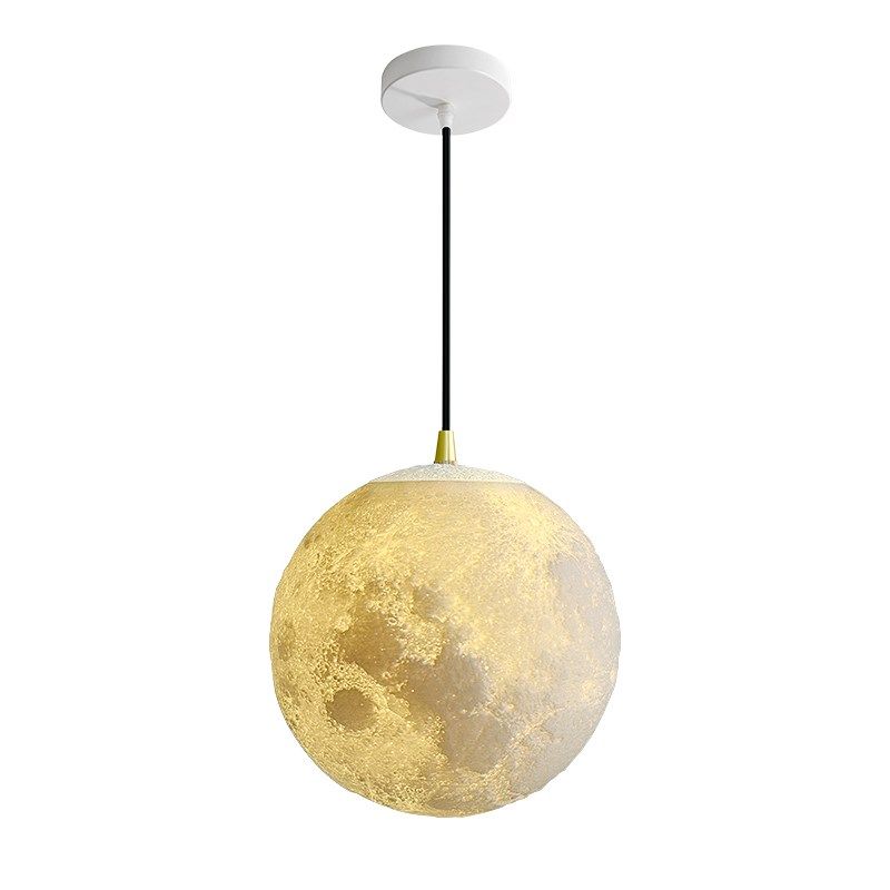月球吊灯3d圆球灯卧室床头长线小吊灯包豪斯极简奶油风星球吊灯
