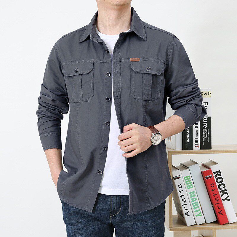 男装春秋季新款衬衫男长袖宽松休闲外套男士春装免烫工装大码衬衣