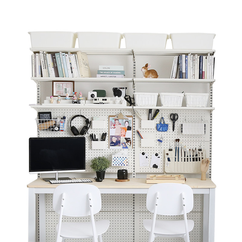 五金少女电脑桌书桌书架组合小户型桌子洞洞板卧室角落一体置物架
