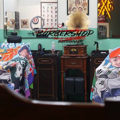 美式barbershop理发围布加大加长男士理发围布防静电防水油头围布