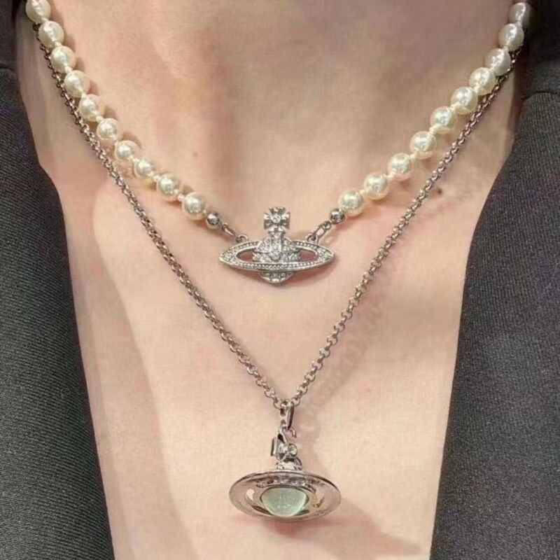珍珠土星叠戴高级感锁骨链女