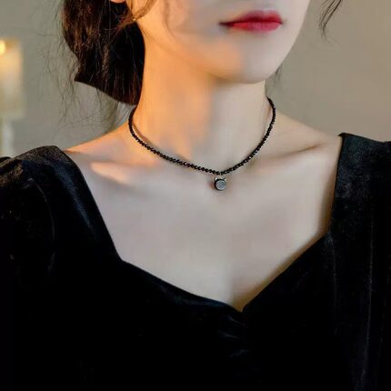 超萌咪咪黑石颈链choker锁骨链轻奢简约感复古温柔小众闺蜜小众