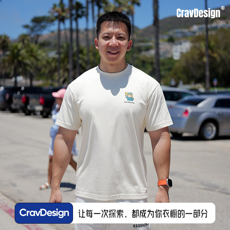 CravDesign自由女神炸鸡食趣印花T恤男女同款宽松休闲短袖