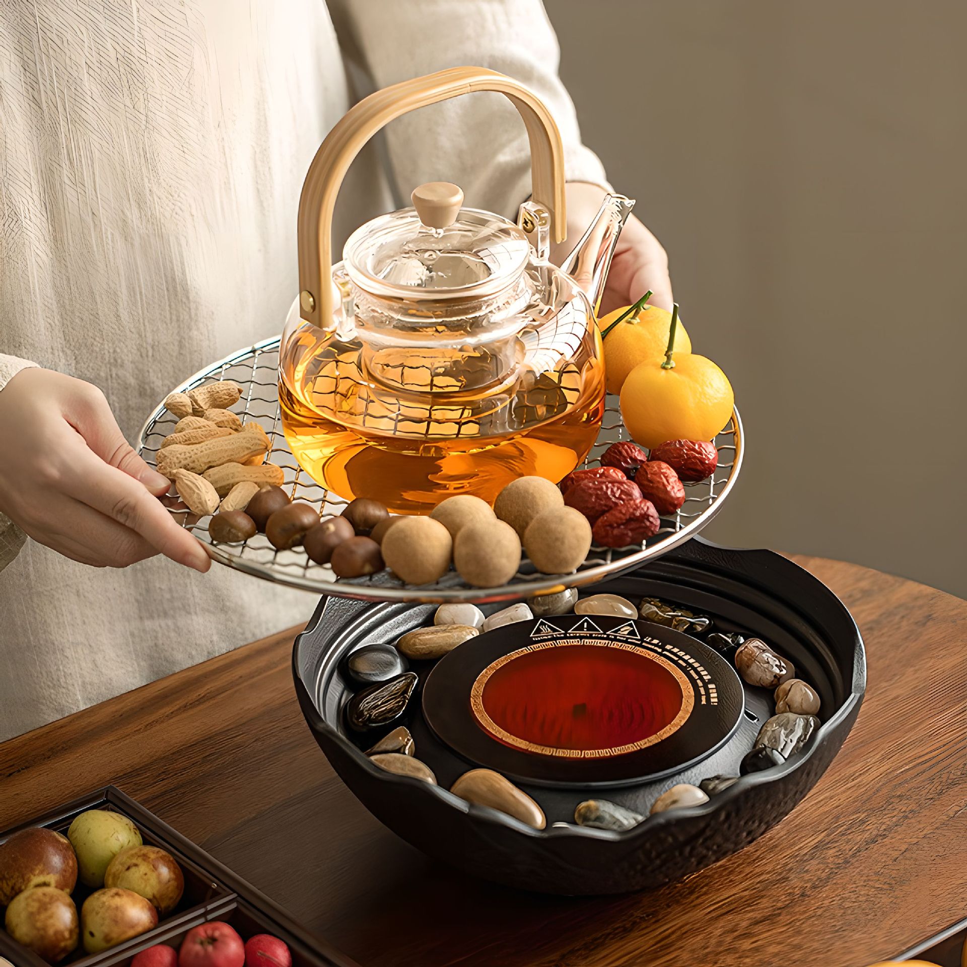 陶瓷围炉煮茶室内家用全套黑晶炉花茶茶具套组玻璃煮茶壶一件带发