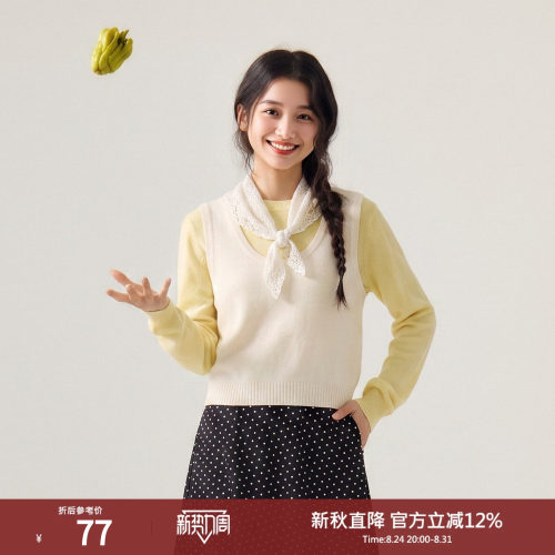 西町村屋羊毛外穿无袖背心女秋季新款休闲叠穿针织马甲XH9C10113