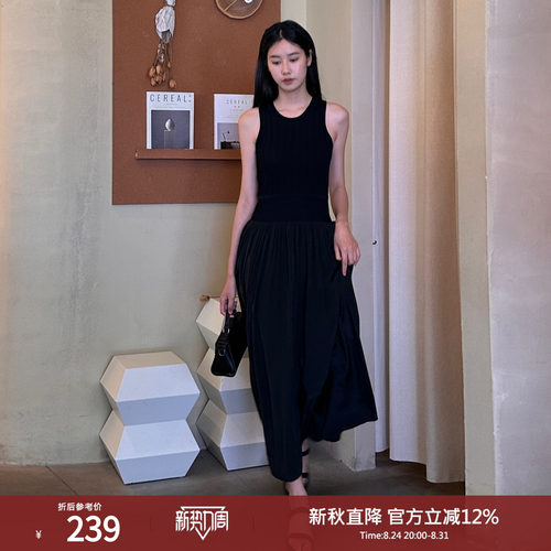 西町村屋针梭拼接无袖连衣裙女装