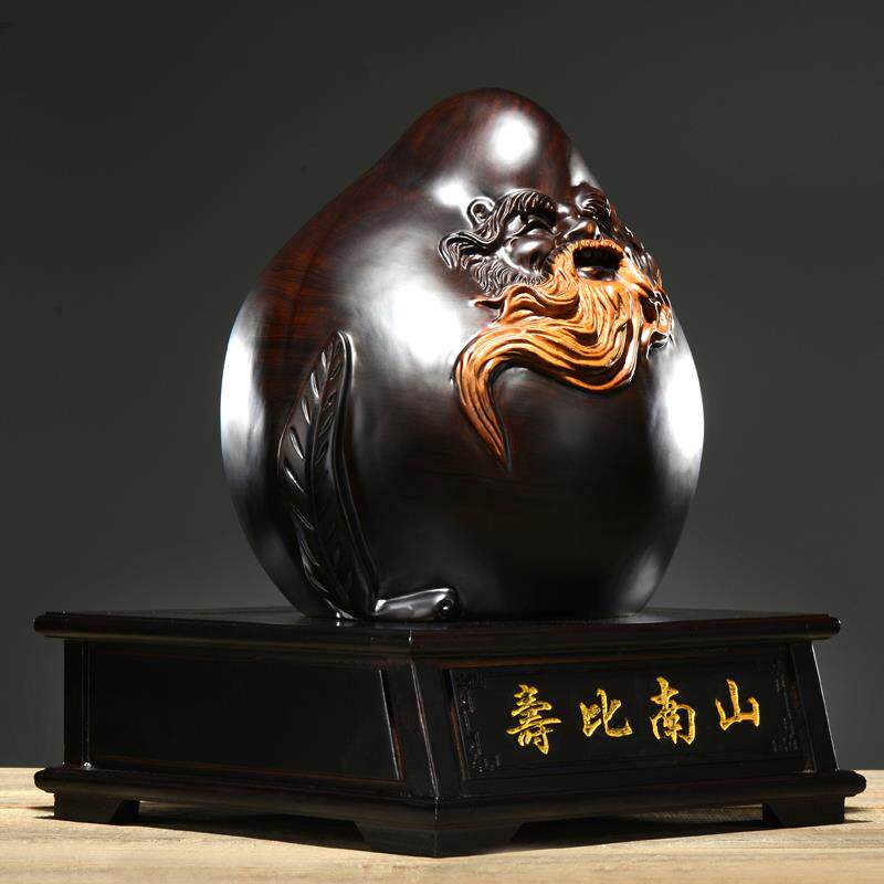 黑檀木雕寿桃老寿星摆件实木质工艺品寿比南山寿星公贺寿生日礼物