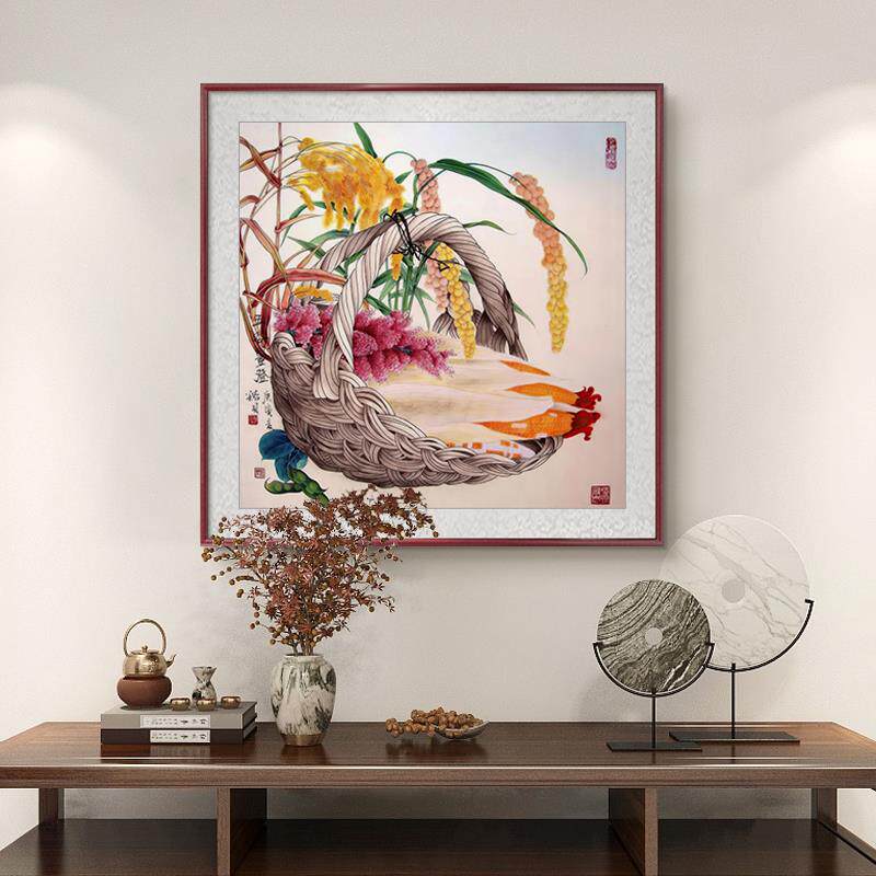 五谷丰登挂画花鸟餐厅装饰画麦穗丰收果实背景墙客厅壁画手绘国画