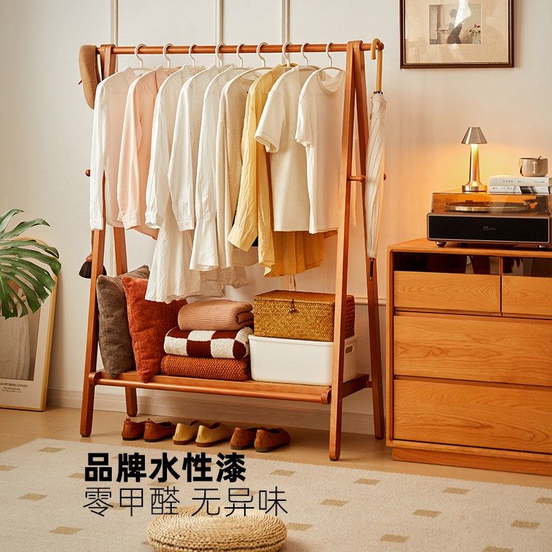 全实木复古藤编衣帽架卧室家用落地挂衣架简易挂包架床边收纳架