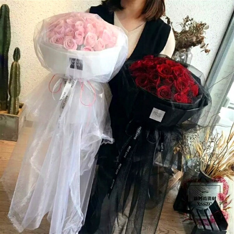 婚庆玫瑰花束雪纱包装水晶纱花门装饰拱门节日纱幔楼梯玻璃纱婚房