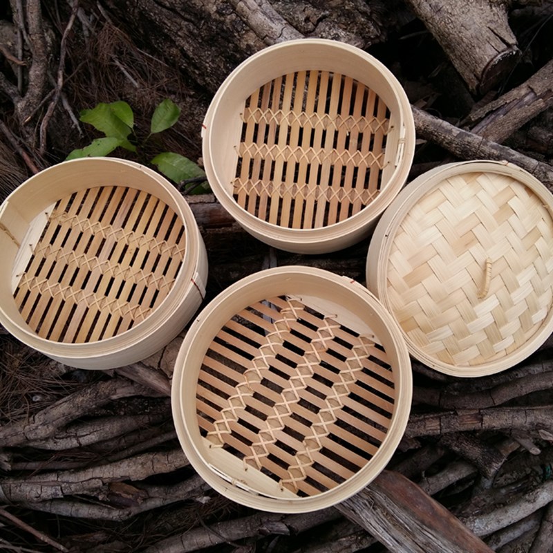 家庭装三笼一盖竹蒸笼 竹制蒸笼蒸屉 家用全竹蒸笼屉 无胶水蒸笼