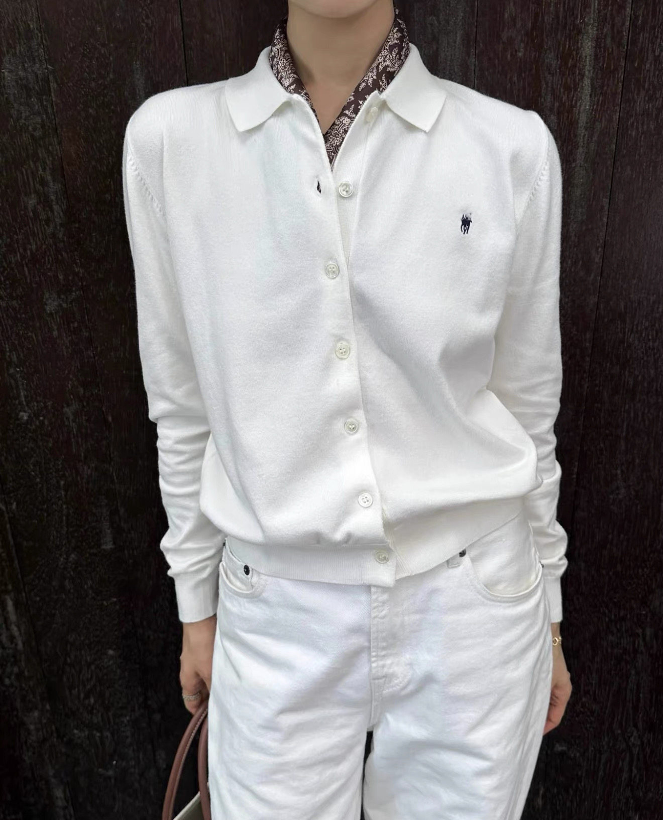 【出口渠道】老钱风小马刺绣polo翻领匹马棉针织开衫女长袖外套