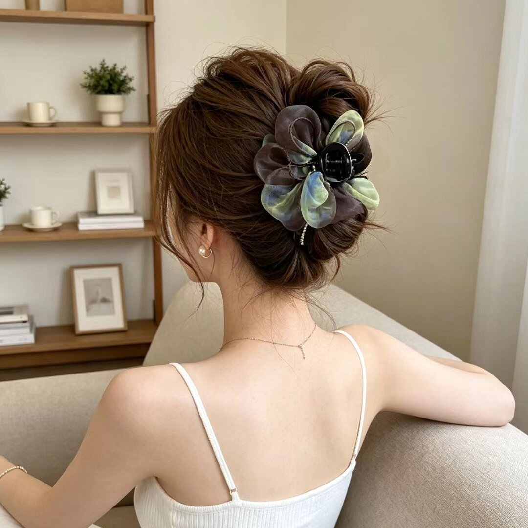 韩式雾纱花朵抓夹女时尚蓬松显发量头花发饰发夹高级感日常百搭