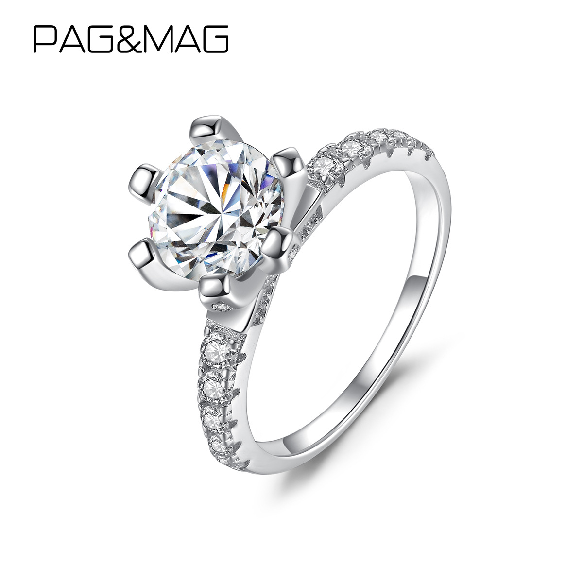PAG&MAG莫桑钻石戒指纯银925饰品欧美几何花朵手饰女高级感