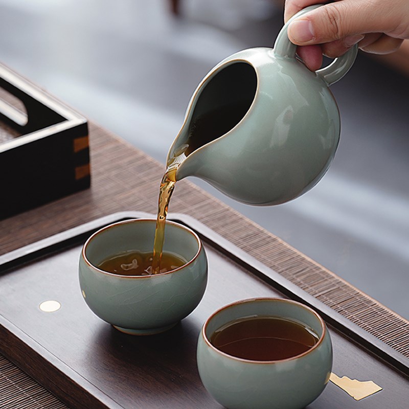 汝窑茶具套装家用一壶两杯二人茶具汝瓷开片功夫西施茶壶高档送礼
