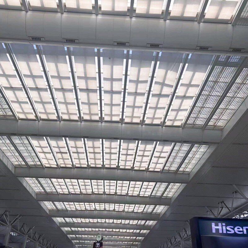 商场阳光房医院玻璃顶遮阳帘FSS天棚帘采光顶折叠式电动天幕帘厂