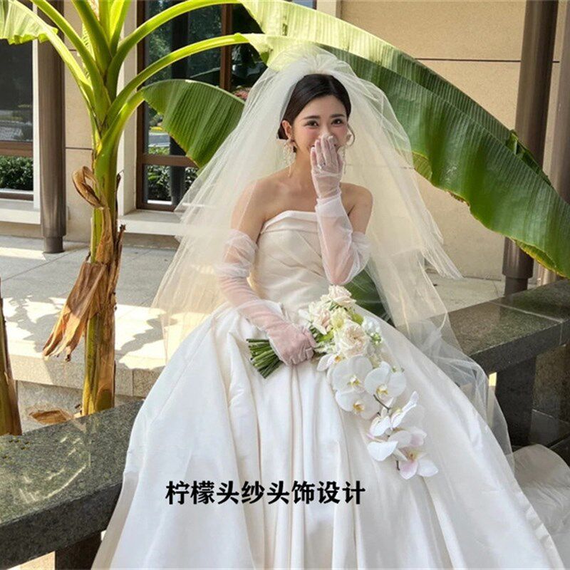 新娘主婚纱头纱多层韩式超长款蓬蓬头饰素纱婚纱摄影结婚新款头饰