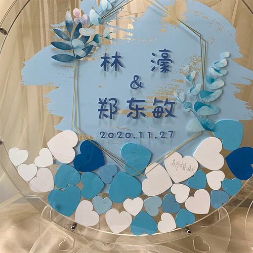 稻草兔兔结婚礼签到板本框签名册本创意圆形蓝色系