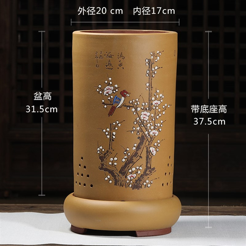 精品紫砂花盆高档花盆兰花盆圆形创意花盆大码高盆古典中国风清仓