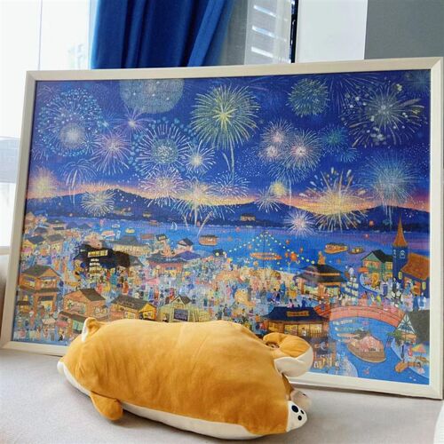 拼图框实木相框花火夜游2000片96x68cm专用框架挂墙可定制