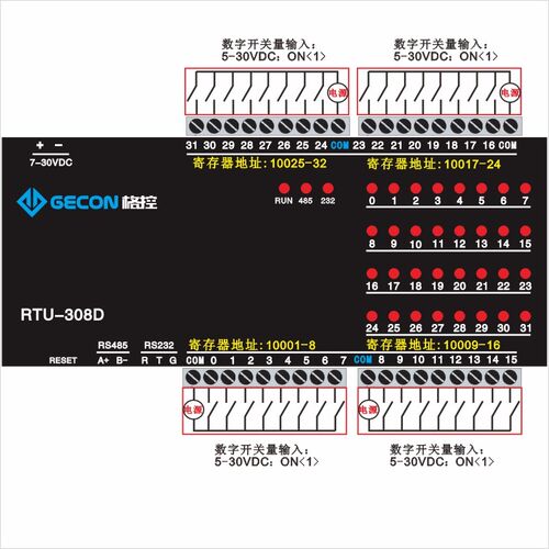 32路DI数字开关量输入 按钮等状态信息采集Modbus模块 RS485上传