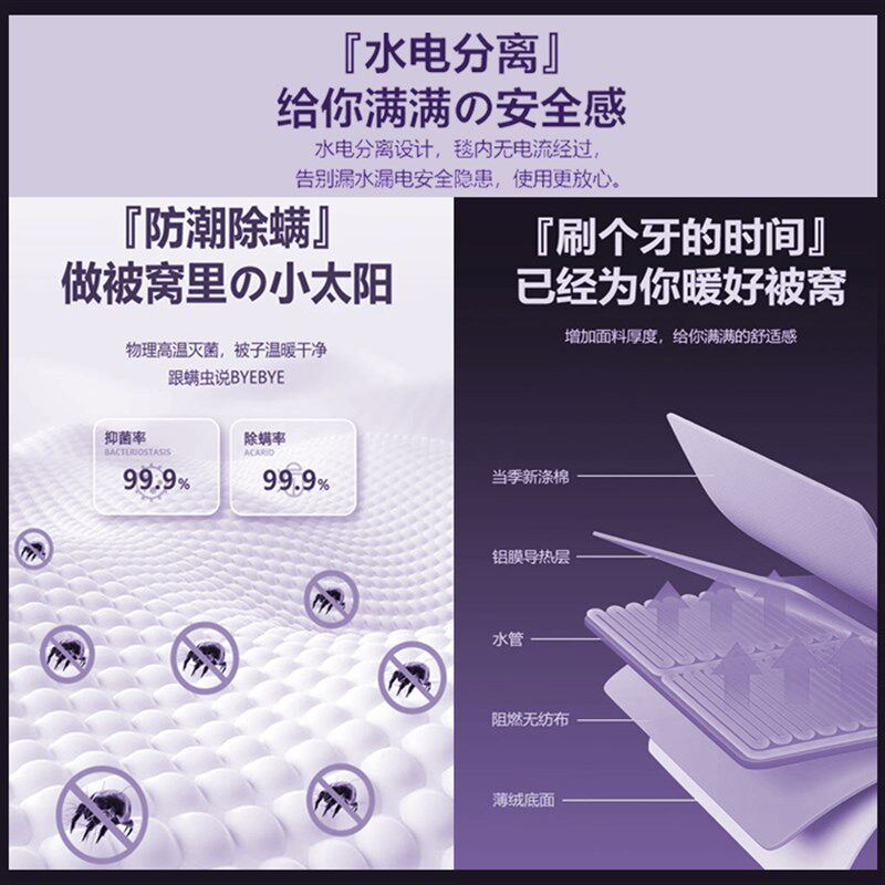 钢城水循环水暖电热毯双温控智能调温单人双人三人电褥子新款家用