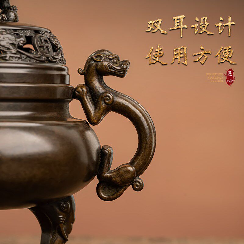 苏工做旧铜香炉复古三足香薰炉檀香熏香沉香香篆炉玄关貔貅铜摆件