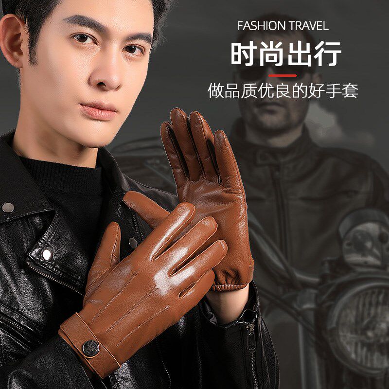 007同款触屏山羊皮真皮手套男士秋冬季骑行加绒保暖纯皮单皮 薄款