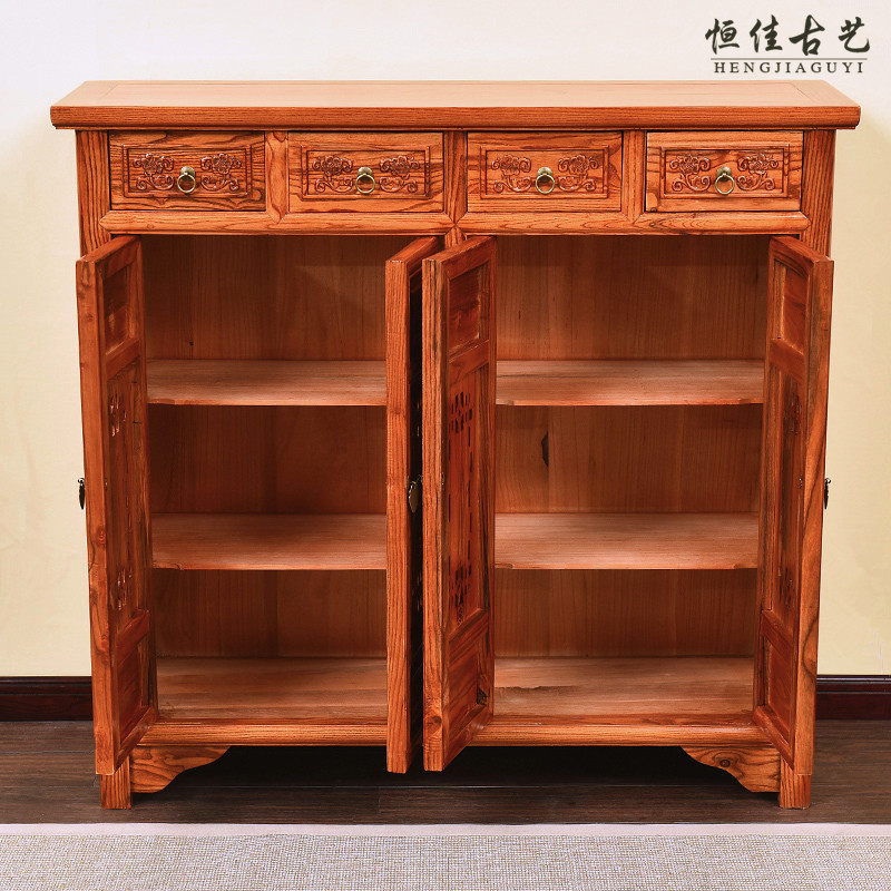 仿古新中式红木南榆木全实木透气入户鞋柜家用门口储物门厅收纳柜
