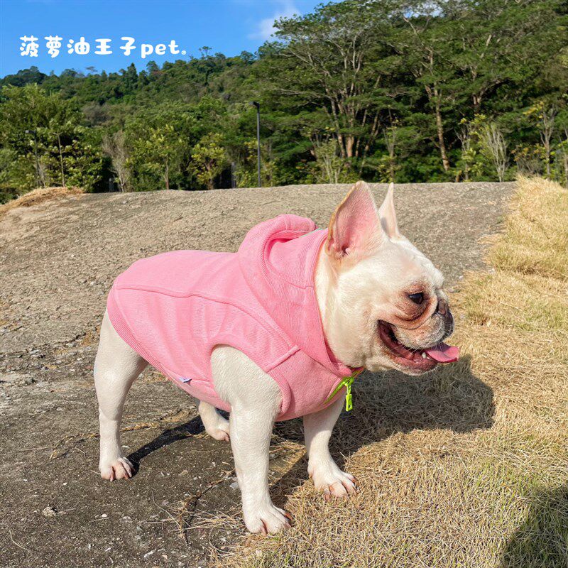 新款宠物衣服 秋冬装保暖加厚加绒连帽卫衣马甲背心 法斗胖狗衣服