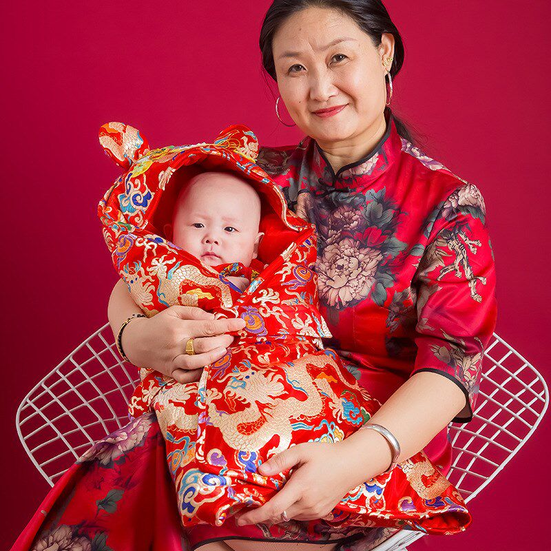 手工虎头婴儿抱被龙凤新生儿包被刚出生宝宝被子民俗产房包巾送礼