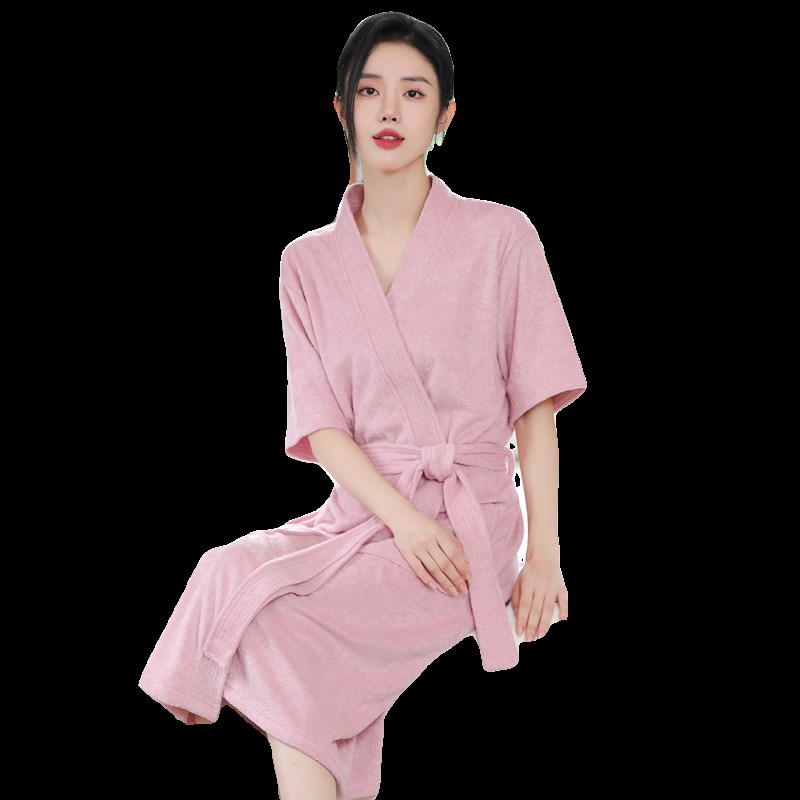 浴袍女夏季吸水速干薄款浴衣2024新款中长款短袖浴巾毛巾料男睡袍