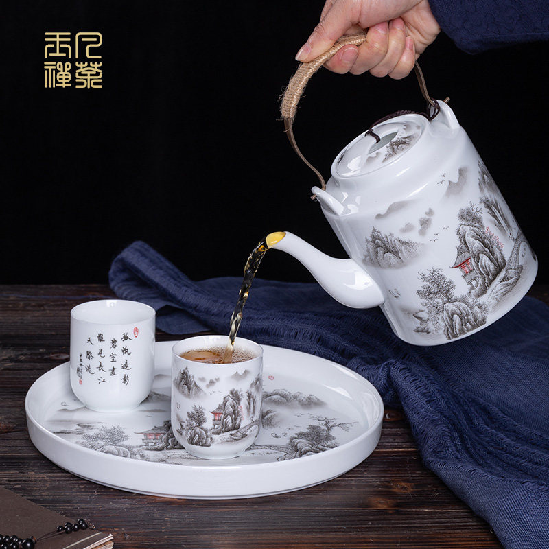 陶瓷茶壶套装防爆泡茶壶开水壶凉水壶大号容量冷水壶家用提梁壶