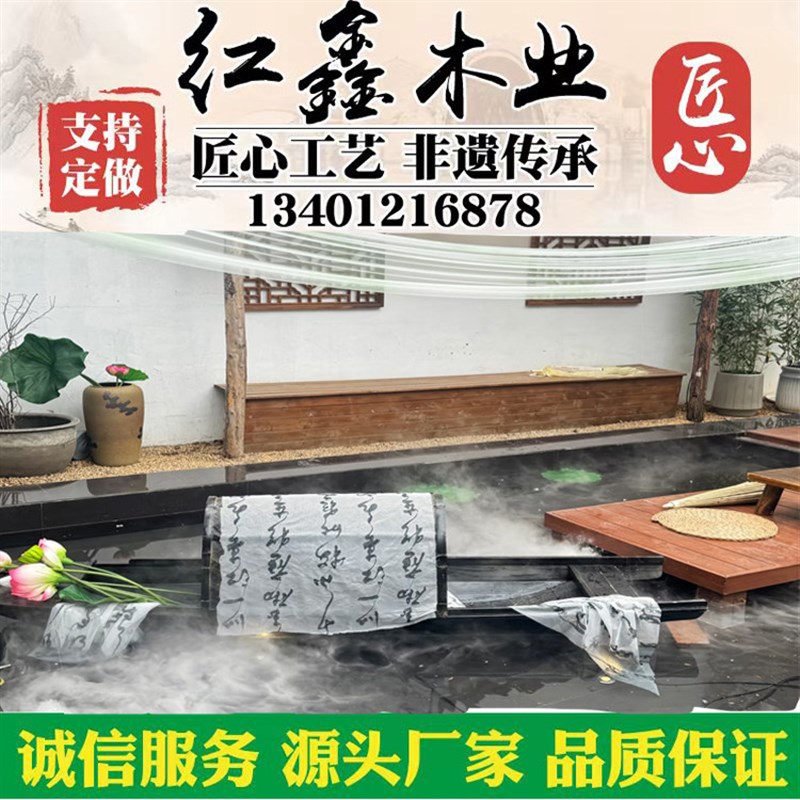 乌篷船木船仿古渔船实木水上餐饮景观装饰乌蓬户外道具小船下水