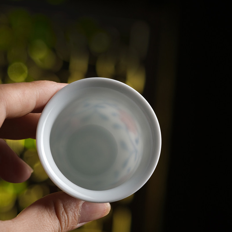 匋甄纯手绘青花釉里红缠枝莲铃铛杯客杯品茗杯景德镇陶瓷主人杯小