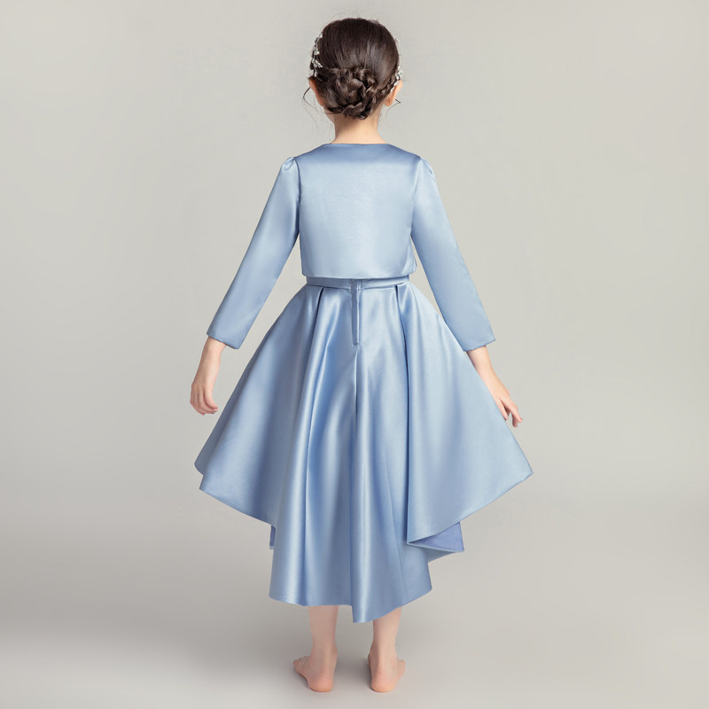 女童主持人晚礼服儿童走秀婚纱公主裙长袖小花童钢琴演出服洋气春