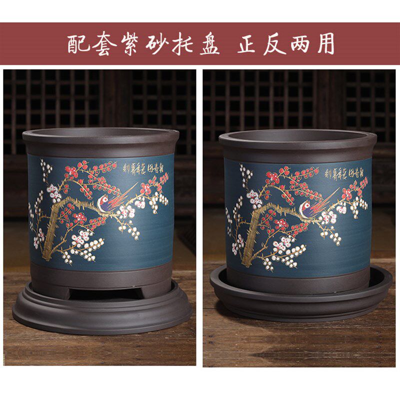 精品紫砂花盆大号圆形彩绘兰花盆君子兰花盆古典中国风高档花盆