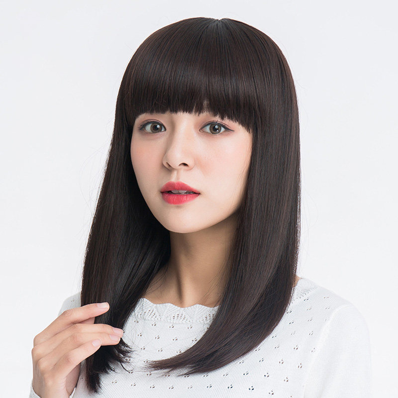 假发女长发长直发全头套齐刘海内扣圆脸自然无痕修脸锁骨发假发套