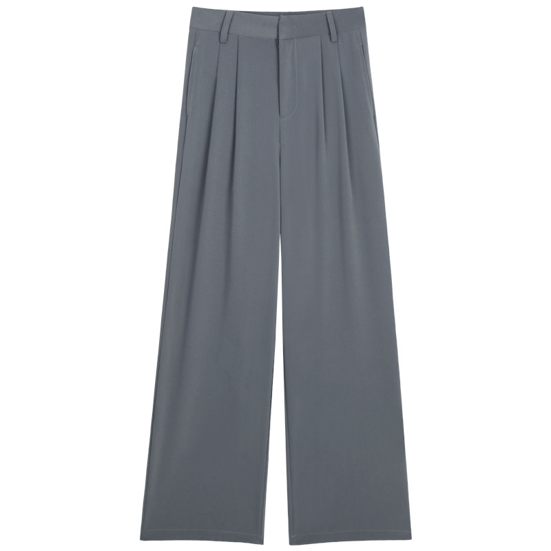 灰色垂感西装阔腿裤女春秋小个子高腰宽松拖地直筒休闲裤夏季薄款