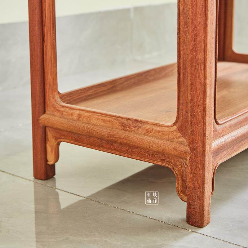 海峡仙作大果紫檀国标亮格茶水柜中式角几实木茶桌收纳架茶水架