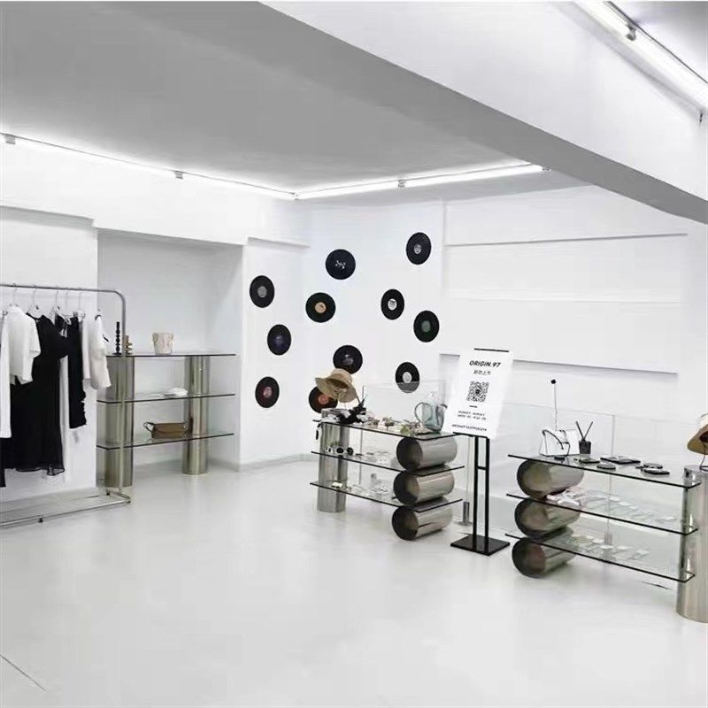 服装店鞋货架中岛台落地式包包玻璃展示架不锈钢陈列架道具展示台