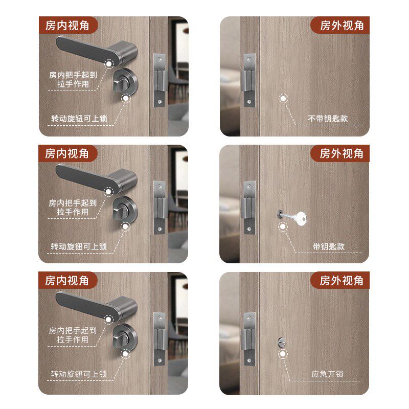 暗门锁单面锁静音密室门锁球形隐藏锁带钥匙室内双面隐形门锁家用