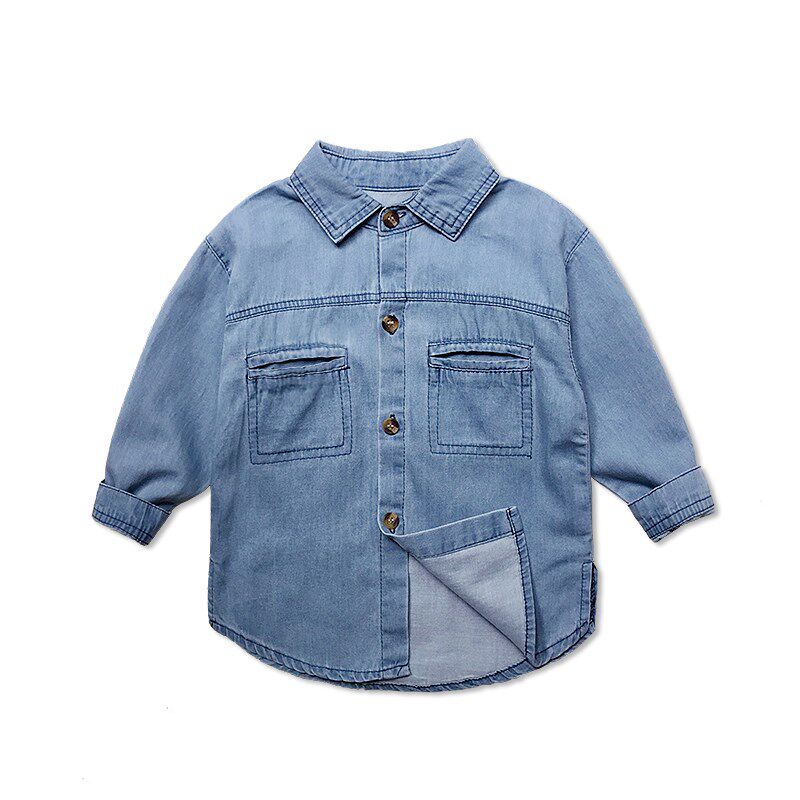 水洗柔软宝宝牛仔衬衫男童长袖衬衣小童纯棉外套开衫童装春秋装