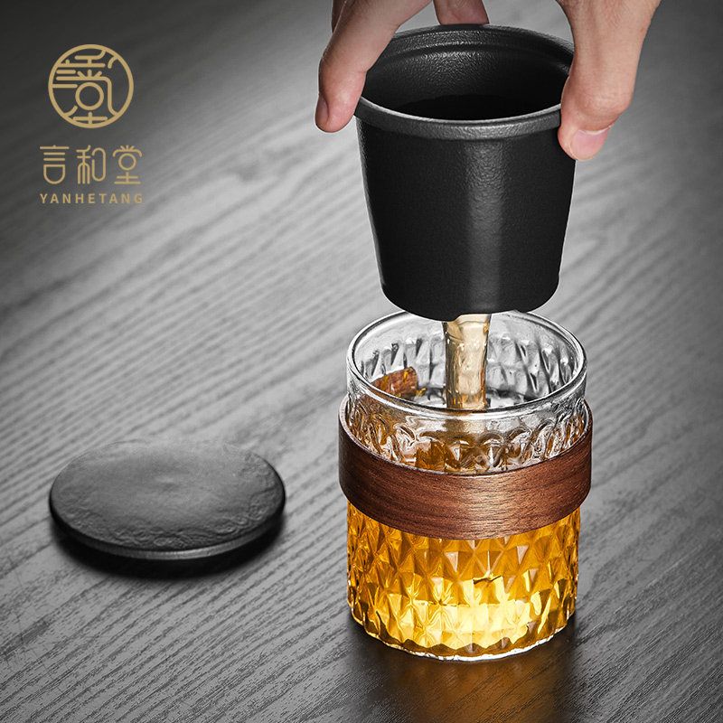耐热玻璃杯过滤泡茶杯日式带盖茶水分离办公室不烫手喝茶水杯简约